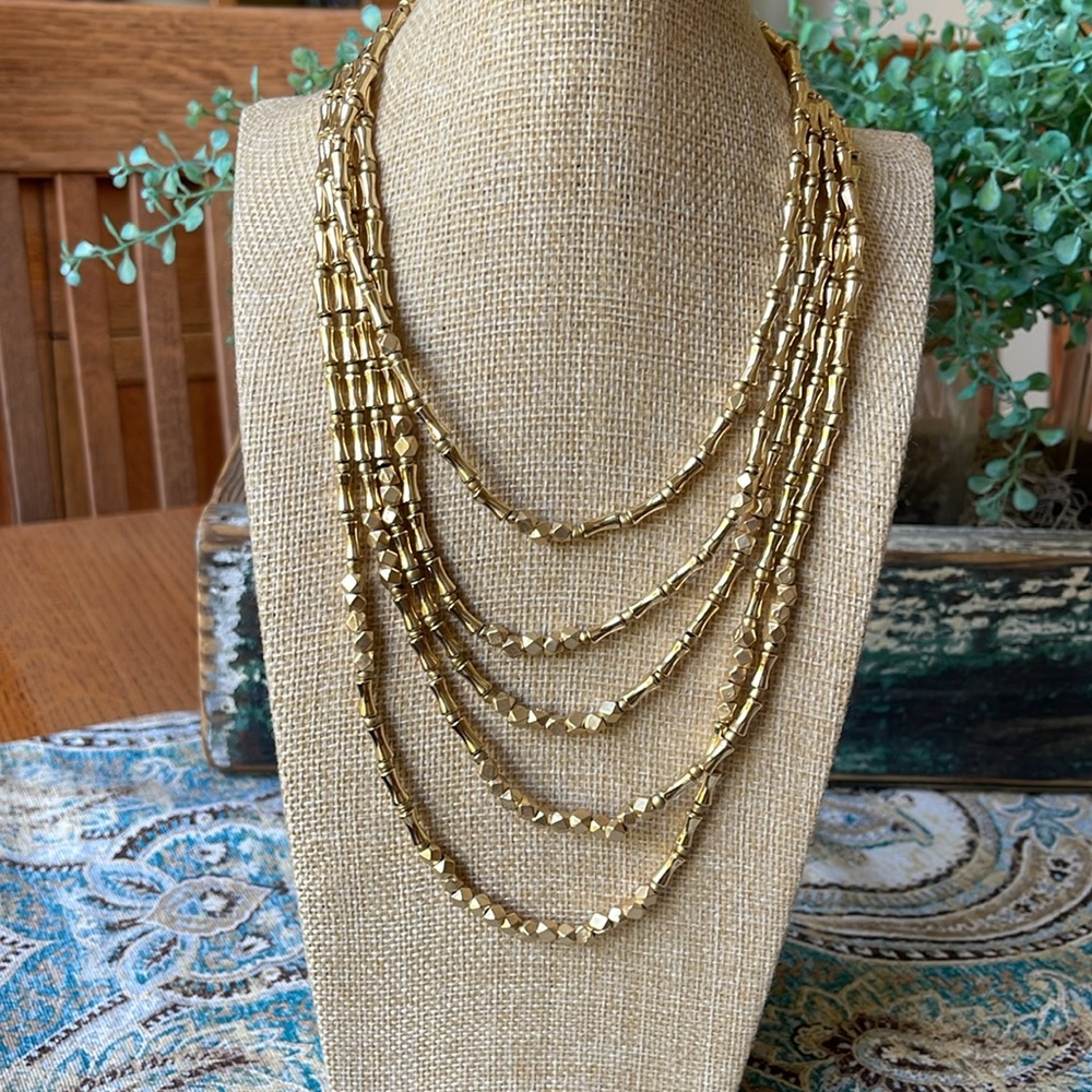 Chico’s Gold Tone Multi-String Beaded Necklace - image 1